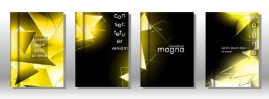 kitap ışık Üçgen arka plan kapağı ayarlayın. 3b üçgenlerin soyut kompozisyonu. Modern geometrik sarı arka planlar siyah izole