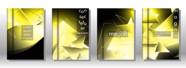 kitap ışık Üçgen arka plan kapağı ayarlayın. 3b üçgenlerin soyut kompozisyonu. Modern geometrik sarı arka planlar siyah izole