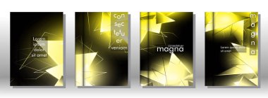 kitap ışık Üçgen arka plan kapağı ayarlayın. 3b üçgenlerin soyut kompozisyonu. Modern geometrik sarı arka planlar siyah izole