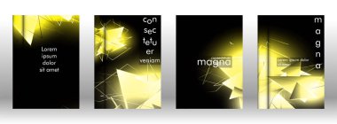 kitap ışık Üçgen arka plan kapağı ayarlayın. 3b üçgenlerin soyut kompozisyonu. Modern geometrik sarı arka planlar siyah izole