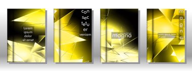 kitap ışık Üçgen arka plan kapağı ayarlayın. 3b üçgenlerin soyut kompozisyonu. Modern geometrik sarı arka planlar siyah izole