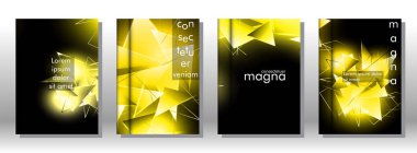 kitap ışık Üçgen arka plan kapağı ayarlayın. 3b üçgenlerin soyut kompozisyonu. Modern geometrik sarı arka planlar siyah izole