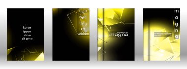 kitap ışık Üçgen arka plan kapağı ayarlayın. 3b üçgenlerin soyut kompozisyonu. Modern geometrik sarı arka planlar siyah izole