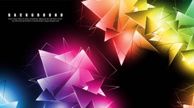 çakışan parlayan üçgenler ile soyut arka plan. izole siyah arka plan. eps 10 vektör illüstrasyon