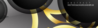 Metin ve arka plan tasarımı için siyah boşluk dairelerinde altın yüzük renk degradeleriyle örtüşen vektör arka plan tasarımı
