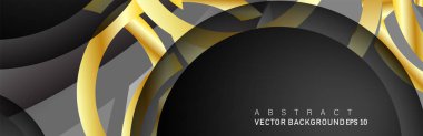 Metin ve arka plan tasarımı için siyah boşluk dairelerinde altın yüzük renk degradeleriyle örtüşen vektör arka plan tasarımı