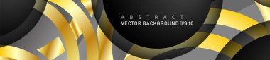 Metin ve arka plan tasarımı için siyah boşluk dairelerinde altın yüzük renk degradeleriyle örtüşen vektör arka plan tasarımı
