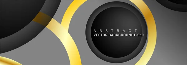 Diseño de fondo vectorial que se superpone con gradientes de color de anillo de oro en círculos espaciales negros para el diseño de texto y fondo — Vector de stock