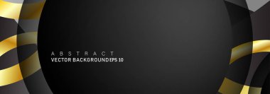 Metin ve arka plan tasarımı için siyah boşluk dairelerinde altın yüzük renk degradeleriyle örtüşen vektör arka plan tasarımı