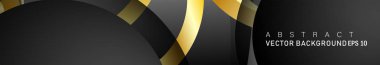 Metin ve arka plan tasarımı için siyah boşluk dairelerinde altın yüzük renk degradeleriyle örtüşen vektör arka plan tasarımı