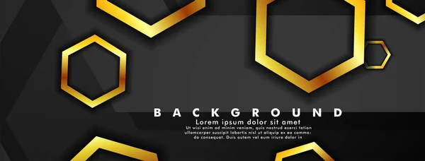 Set banner vector with hexagon gold color and black background. suitable for any background. cover design in EPS 10. space for text — Stock Vector