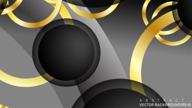 Metin ve arka plan tasarımı için siyah boşluk dairelerinde altın yüzük renk degradeleriyle örtüşen vektör arka plan tasarımı