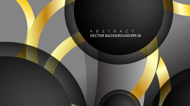 Metin ve arka plan tasarımı için siyah boşluk dairelerinde altın yüzük renk degradeleriyle örtüşen vektör arka plan tasarımı