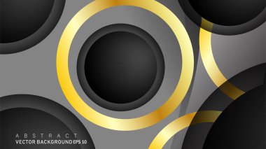 Metin ve arka plan tasarımı için siyah boşluk dairelerinde altın yüzük renk degradeleriyle örtüşen vektör arka plan tasarımı
