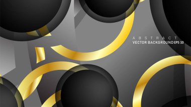Metin ve arka plan tasarımı için siyah boşluk dairelerinde altın yüzük renk degradeleriyle örtüşen vektör arka plan tasarımı