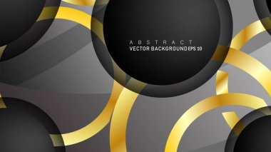 Metin ve arka plan tasarımı için siyah boşluk dairelerinde altın yüzük renk degradeleriyle örtüşen vektör arka plan tasarımı