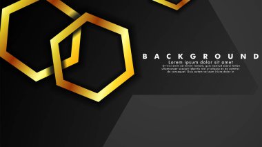 Metin ve arka plan tasarımı için siyah alanda altıgen altın renk degradeleriyle örtüşen vektör arka plan tasarımı