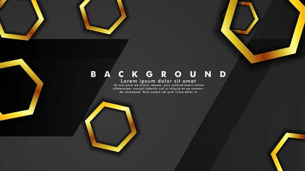 Vector background design that overlaps with hexagon gold color gradients on black space for text and background design — Stock Vector