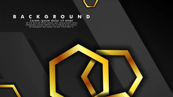 Vector achtergrond ontwerp dat overlapt met Hexagon gouden kleurverlopen op zwarte ruimte voor tekst en achtergrond ontwerp — Stockvector