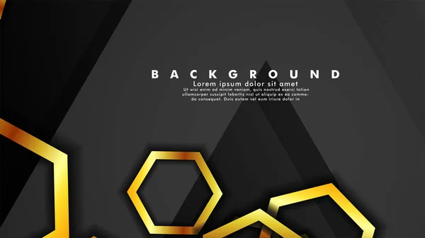 Vector achtergrond ontwerp dat overlapt met Hexagon gouden kleurverlopen op zwarte ruimte voor tekst en achtergrond ontwerp — Stockvector