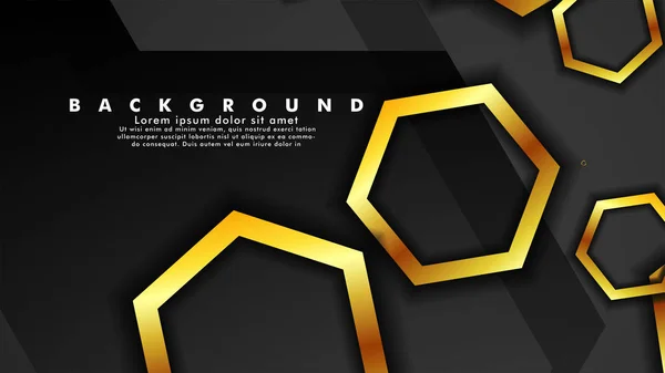 Vektor-Hintergrunddesign, das sich mit hexagonalen goldenen Farbverläufen auf schwarzem Raum für Text- und Hintergrunddesign überlappt — Stockvektor