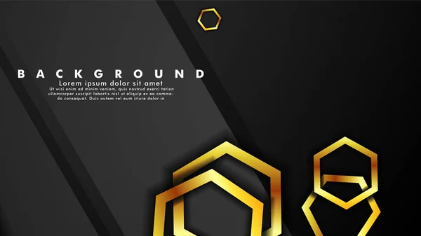 Vector achtergrond ontwerp dat overlapt met Hexagon gouden kleurverlopen op zwarte ruimte voor tekst en achtergrond ontwerp — Stockvector