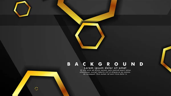 Vector background design that overlaps with hexagon gold color gradients on black space for text and background design — Stock Vector
