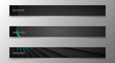 Banner koleksiyonu, karanlık bir odada parlayan neon mavi çizgili vektör arka plan.