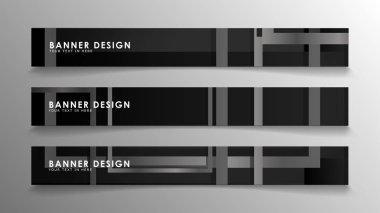 Siyah beyaz degradeli soyut geometrik ve dikdörtgen desenlerden oluşan afişler. Vektör illüstrasyon. Eps 10