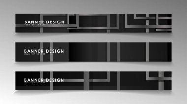 Siyah beyaz degradeli soyut geometrik ve dikdörtgen desenlerden oluşan afişler. Vektör illüstrasyon. Eps 10