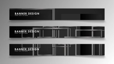 Siyah beyaz degradeli soyut geometrik ve dikdörtgen desenlerden oluşan afişler. Vektör illüstrasyon. Eps 10