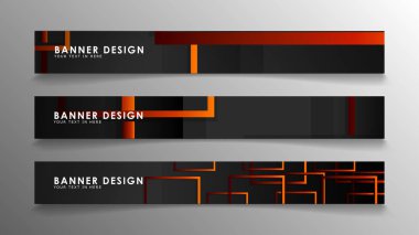 Turuncu degradeli soyut geometrik ve dikdörtgen desenli afişler