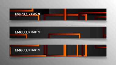 Turuncu degradeli soyut geometrik ve dikdörtgen desenli afişler