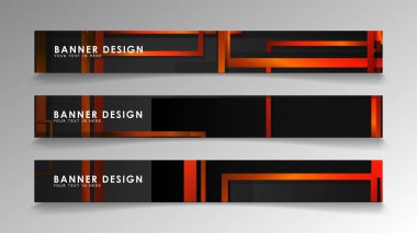 Turuncu degradeli soyut geometrik ve dikdörtgen desenli afişler