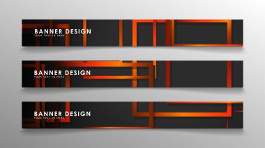 Turuncu degradeli soyut geometrik ve dikdörtgen desenli afişler