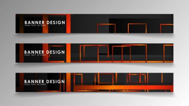 Turuncu degradeli soyut geometrik ve dikdörtgen desenli afişler
