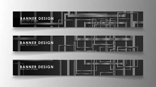 Banners de patrones geométricos y rectangulares abstractos con gradientes en blanco y negro. Ilustración vectorial. EPS 10 — Vector de stock