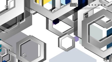 Altıgen soğuk renk kompozisyonu ile soyut geometrik arka plan. Vektör çizimi