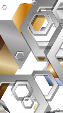 Altıgen metal renk kompozisyonu ile soyut geometrik arka plan. Vektör çizimi