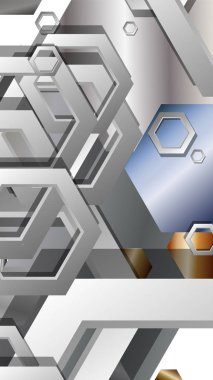 Altıgen metal renk kompozisyonu ile soyut geometrik arka plan. Vektör çizimi