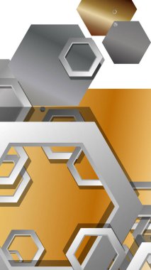 Altıgen metal renk kompozisyonu ile soyut geometrik arka plan. Vektör çizimi