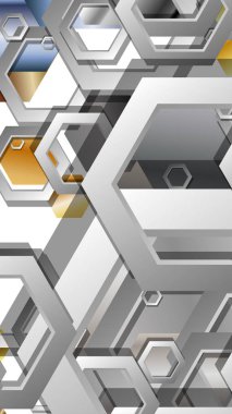 Altıgen metal renk kompozisyonu ile soyut geometrik arka plan. Vektör çizimi