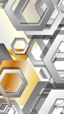 Altıgen metal renk kompozisyonu ile soyut geometrik arka plan. Vektör çizimi