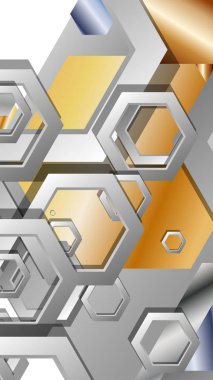 Altıgen metal renk kompozisyonu ile soyut geometrik arka plan. Vektör çizimi