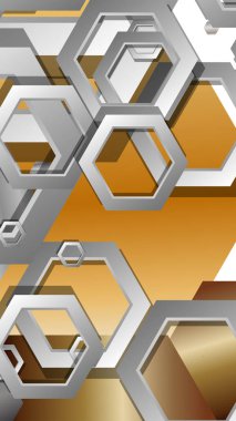 Altıgen metal renk kompozisyonu ile soyut geometrik arka plan. Vektör çizimi