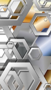 Altıgen metal renk kompozisyonu ile soyut geometrik arka plan. Vektör çizimi