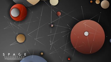 Gezegenler ve yıldızlar ile Düz Uzay Arka Plan. Galaksinin vektör illüstrasyonu