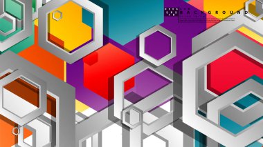 Altıgen ile soyut geometrik arka plan, renk kompozisyonları parlak. Vektör çizimi