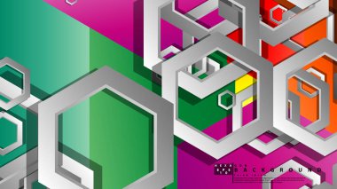 Altıgen ile soyut geometrik arka plan, renk kompozisyonları parlak. Vektör çizimi