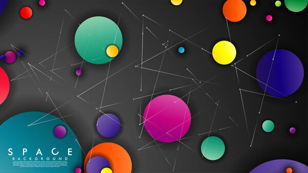 Background of Flat Space with planets and stars. Vector illustration of galaxy